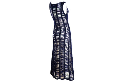 Vintage Amaya Arzuaga mohair open ladder knit sleeveless long dress / Made in Spain