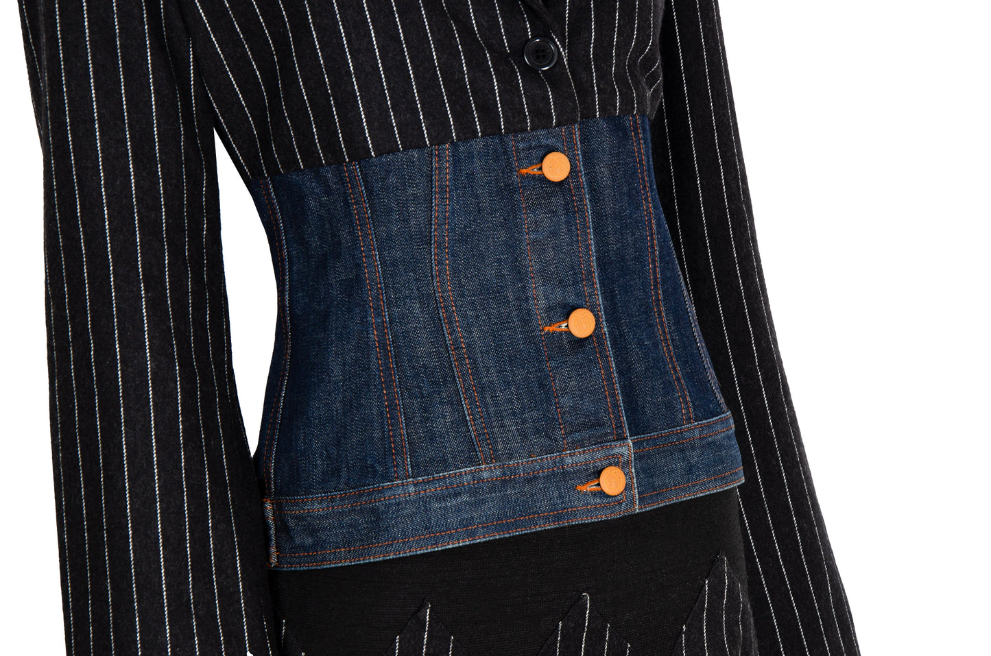 90s Jean Paul Gaultier denim corset hybrid split two piece suit / Made in Italy