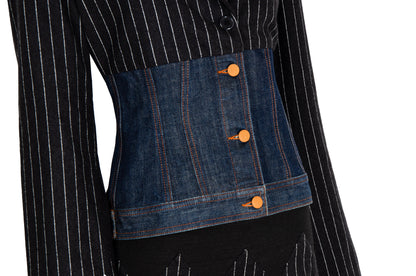 90s Jean Paul Gaultier denim corset hybrid split two piece suit / Made in Italy