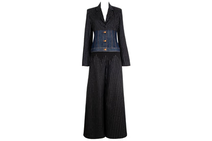 90s Jean Paul Gaultier denim corset hybrid split two piece suit / Made in Italy