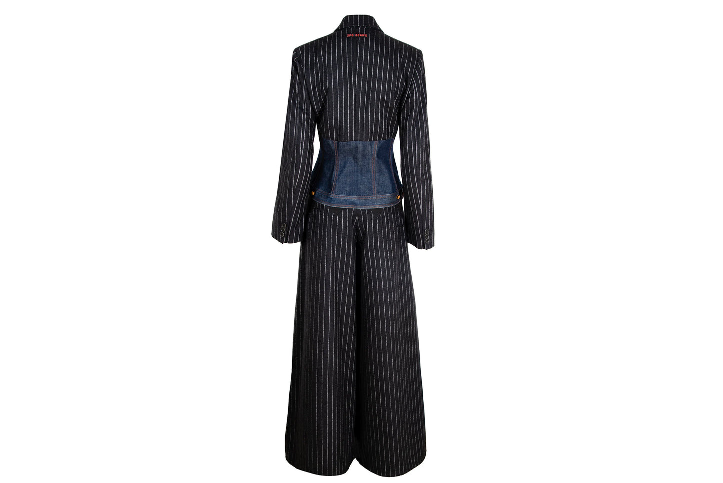 90s Jean Paul Gaultier denim corset hybrid split two piece suit / Made in Italy