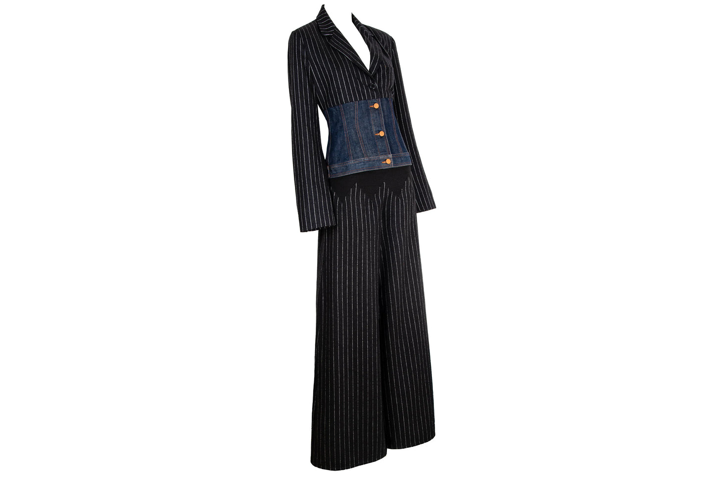 90s Jean Paul Gaultier denim corset hybrid split two piece suit / Made in Italy