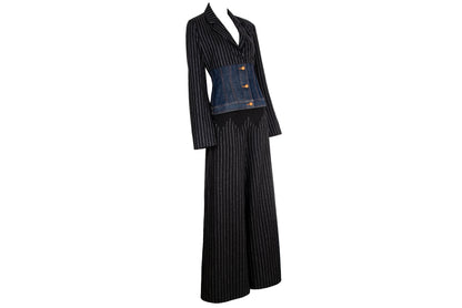 90s Jean Paul Gaultier denim corset hybrid split two piece suit / Made in Italy