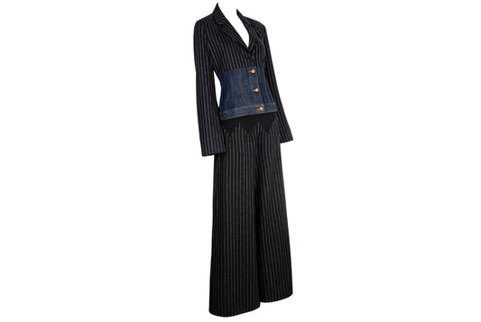 90s Jean Paul Gaultier denim corset hybrid split two piece suit / Made in Italy