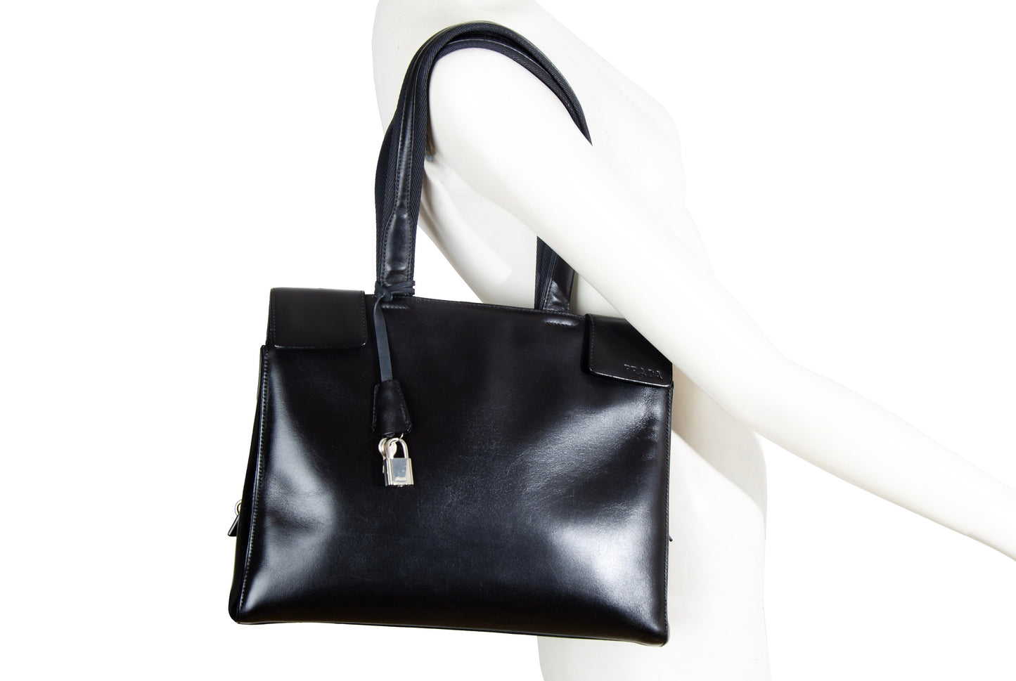 1990s Prada black box leather square tote bag / Made in Italy