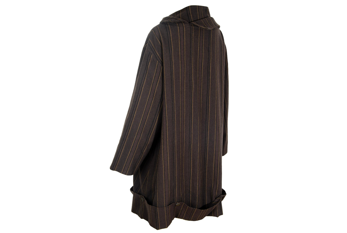 Vintage Japanese brand 100% wool brown striped button front asymmetrical avant garde coat / Made in Japan
