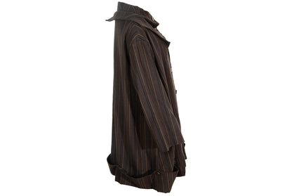 Vintage Japanese brand 100% wool brown striped button front asymmetrical avant garde coat / Made in Japan