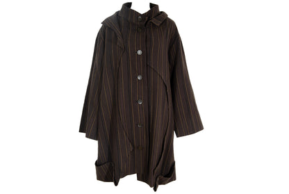 Vintage Japanese brand 100% wool brown striped button front asymmetrical avant garde coat / Made in Japan