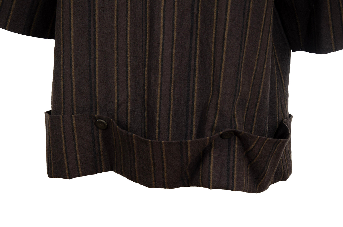 Vintage Japanese brand 100% wool brown striped button front asymmetrical avant garde coat / Made in Japan