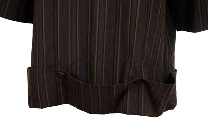 Vintage Japanese brand 100% wool brown striped button front asymmetrical avant garde coat / Made in Japan
