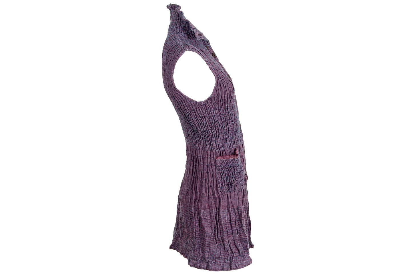 Vintage Akihiko Izukura silk wool and linen handwoven pleated button front sleeveless tunic / Handmade in Japan