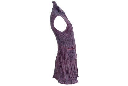 Vintage Akihiko Izukura silk wool and linen handwoven pleated button front sleeveless tunic / Handmade in Japan