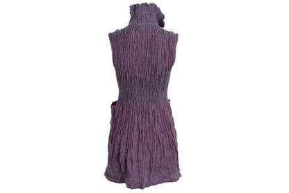 Vintage Akihiko Izukura silk wool and linen handwoven pleated button front sleeveless tunic / Handmade in Japan