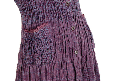 Vintage Akihiko Izukura silk wool and linen handwoven pleated button front sleeveless tunic / Handmade in Japan