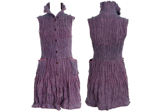Vintage Akihiko Izukura silk wool and linen handwoven pleated button front sleeveless tunic / Handmade in Japan
