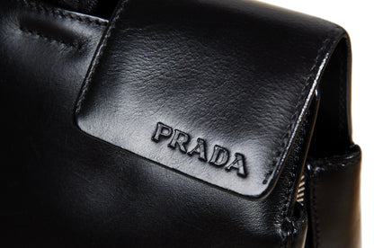 1990s Prada black box leather square tote bag / Made in Italy