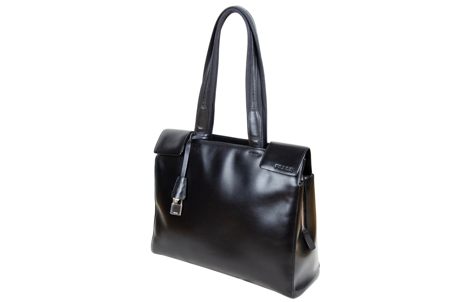 1990s Prada black box leather square tote bag / Made in Italy