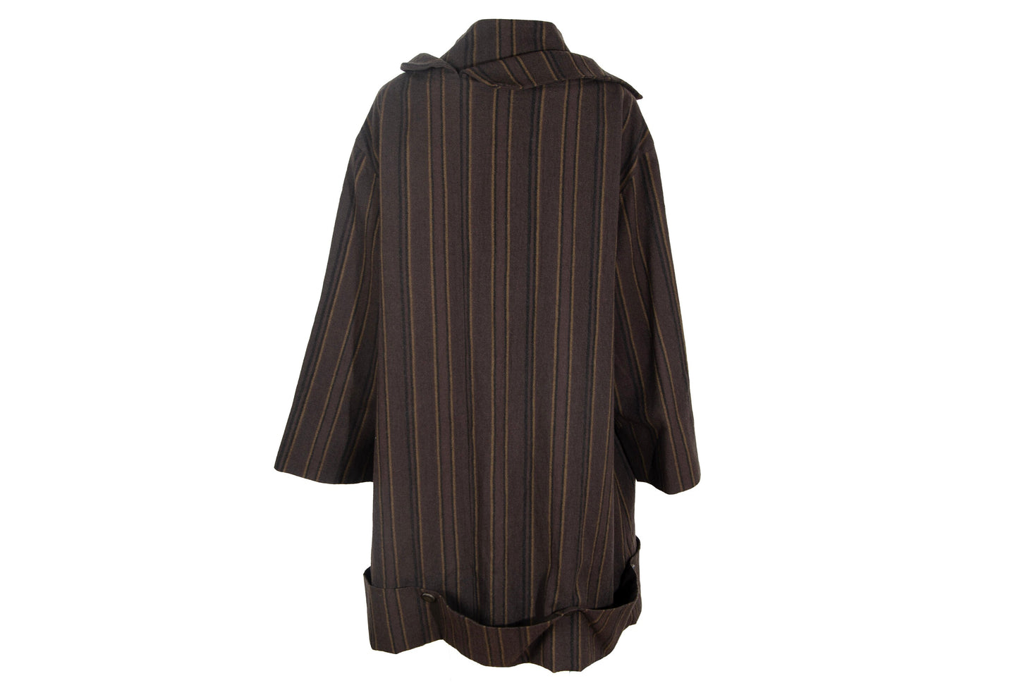 Vintage Japanese brand 100% wool brown striped button front asymmetrical avant garde coat / Made in Japan