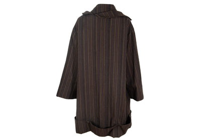 Vintage Japanese brand 100% wool brown striped button front asymmetrical avant garde coat / Made in Japan