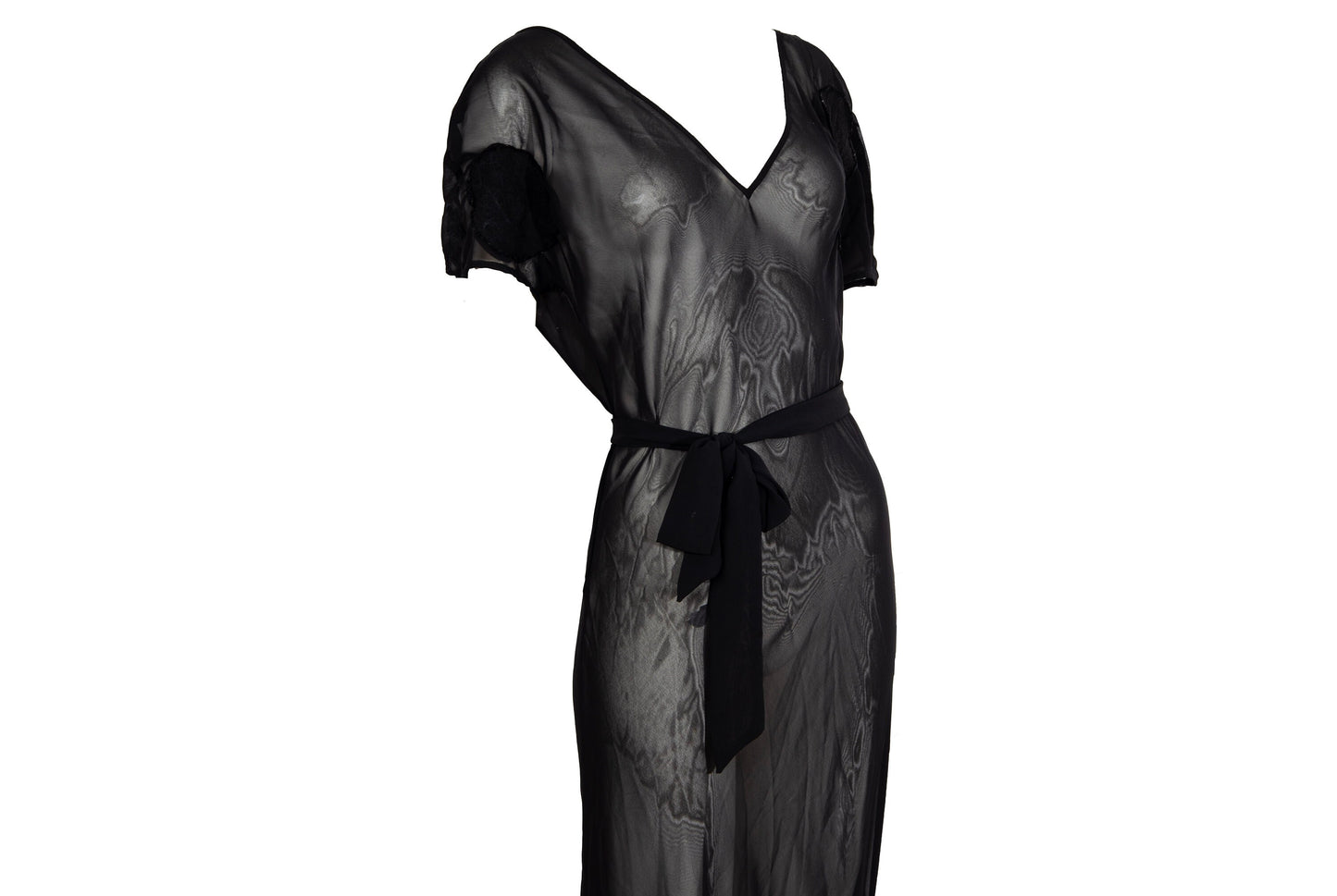 Vintage PierAntonioGaspari sheer mesh black maxi dress with geometric linen patches details / Made in Italy
