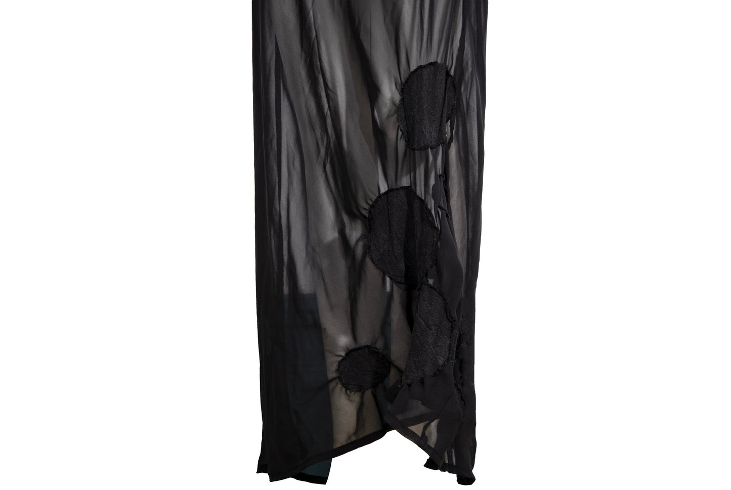 Vintage PierAntonioGaspari sheer mesh black maxi dress with geometric linen patches details / Made in Italy
