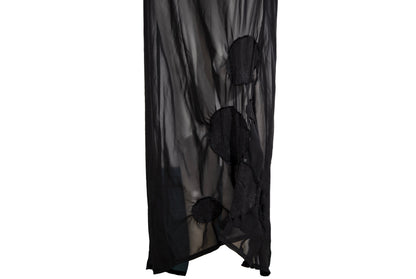Vintage PierAntonioGaspari sheer mesh black maxi dress with geometric linen patches details / Made in Italy