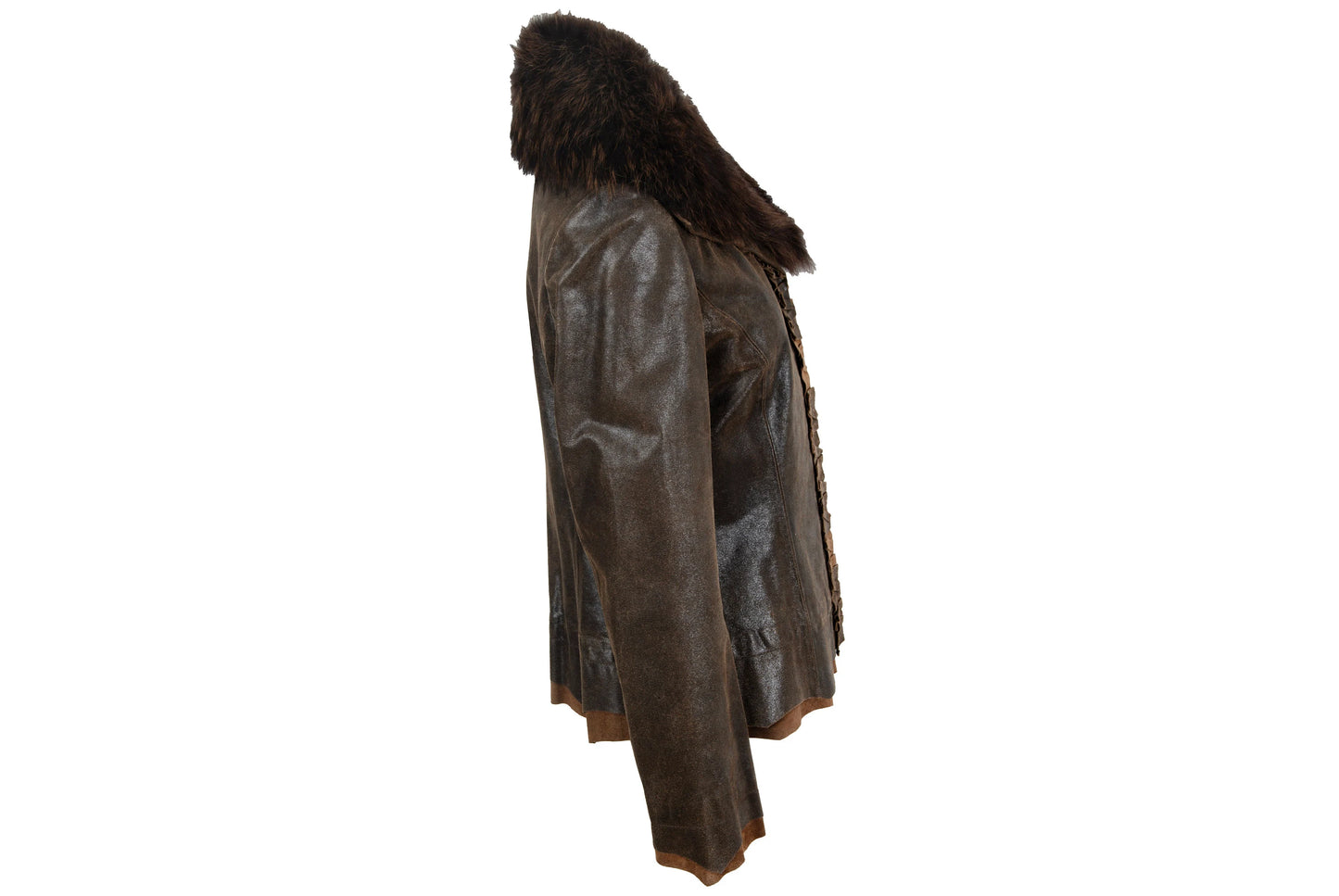 Vintage Ritsuko Shirahama distressed brown leather jacket with coyote fur collar / Made in Japan