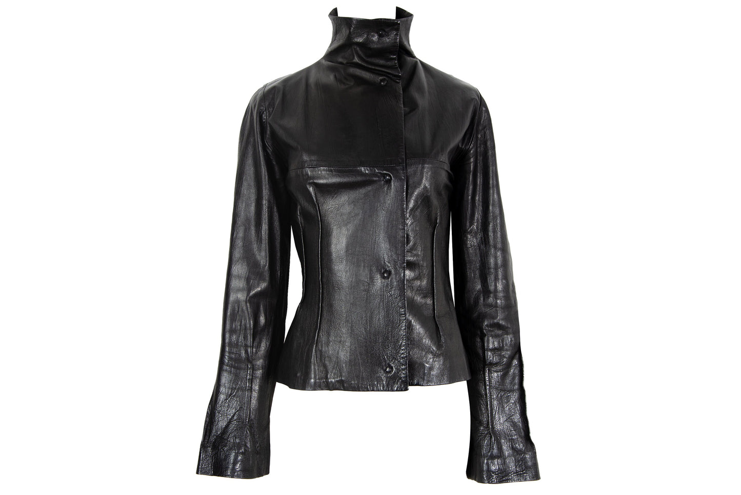 Vintage Marcel Marongiu black lambskin avant garde jacket / Vintage French designer minimalist leather jacket