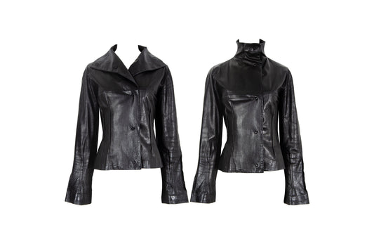 Vintage Marcel Marongiu black lambskin avant garde jacket / Vintage French designer minimalist leather jacket