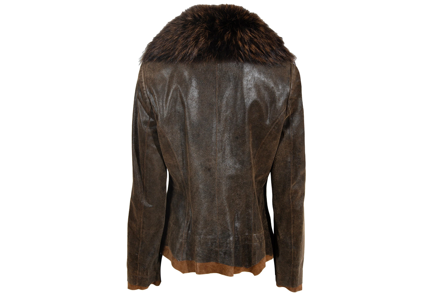 Vintage Ritsuko Shirahama distressed brown leather jacket with coyote fur collar / Made in Japan