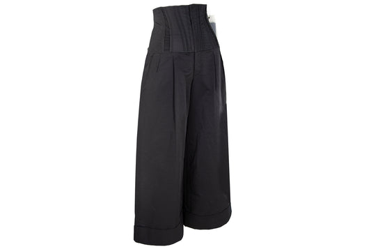 Vintage Atsuro Tayama corset pants / Black wide leg pleated trousers with integrated corset / Made in Japan / New old stock