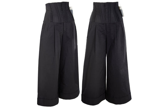 Vintage Atsuro Tayama corset pants / Black wide leg pleated trousers with integrated corset / Made in Japan / New old stock