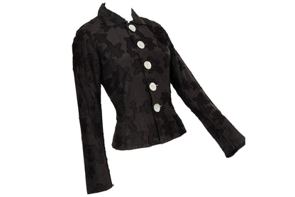 Vintage Masahiro Miyazaki oversized mother of pearl buttons jacquard fitted waist silk blend blouse / Made in Japan