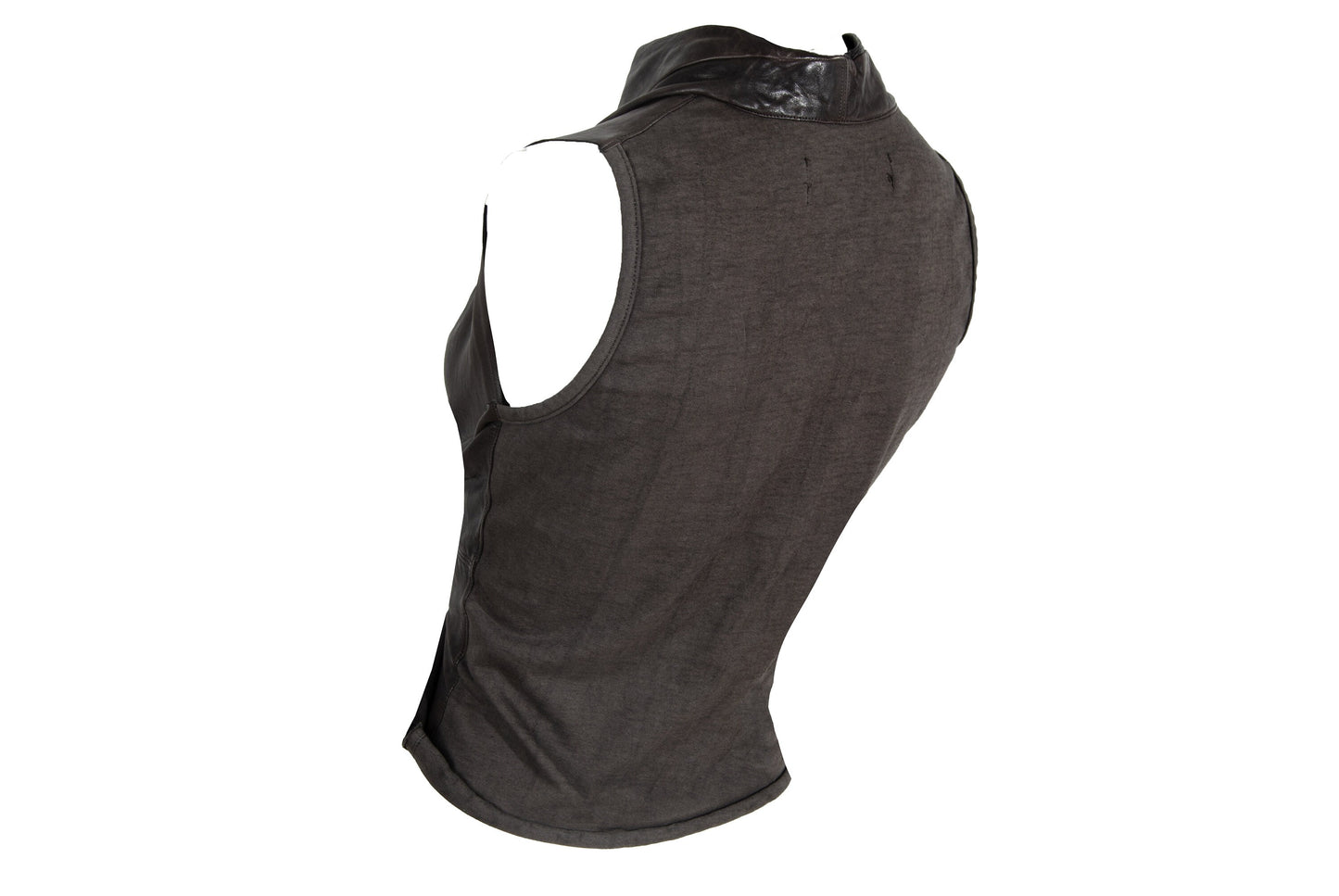 Vintage brown leather draped sleeveless top / Avant garde pleated leather waterfall top / Made in Italy