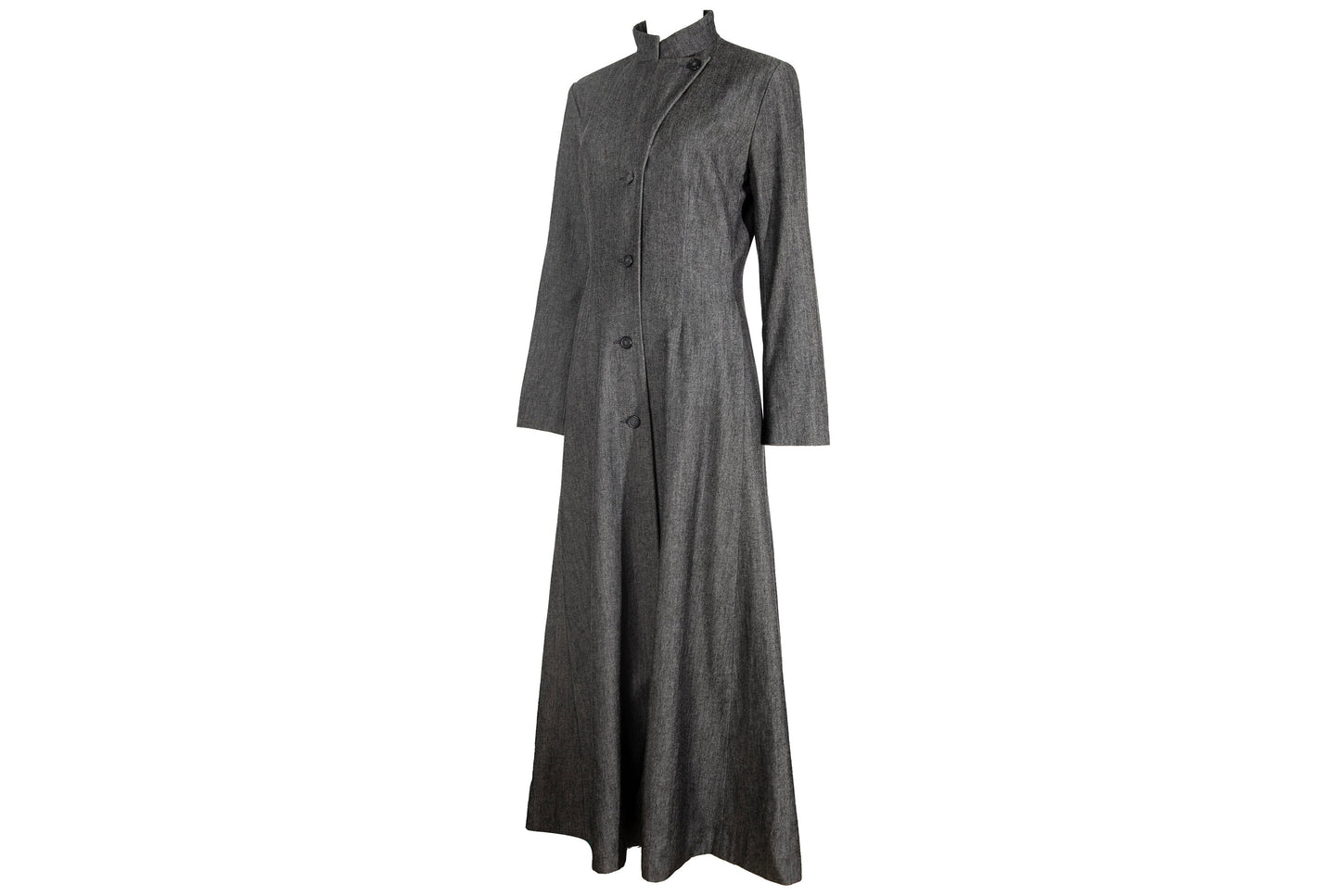 90s Marcel Marongiu grey wool cotton blend long ankle length coat / Made in France