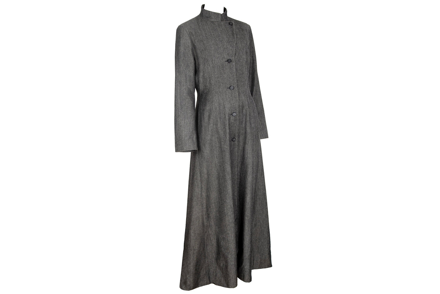 90s Marcel Marongiu grey wool cotton blend long ankle length coat / Made in France