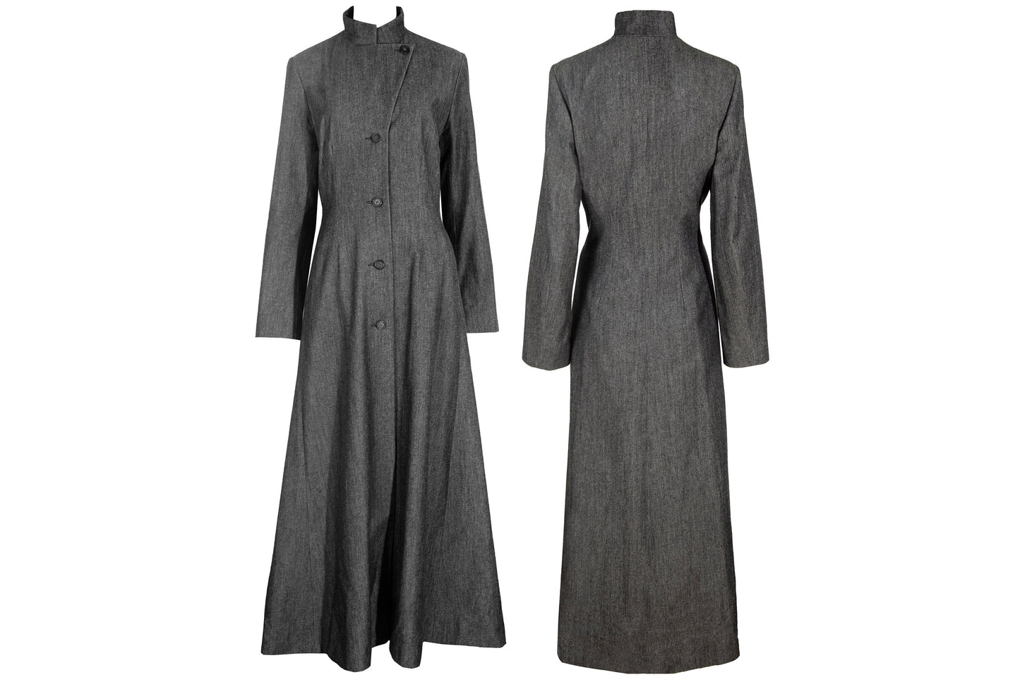 90s Marcel Marongiu grey wool cotton blend long ankle length coat / Made in France
