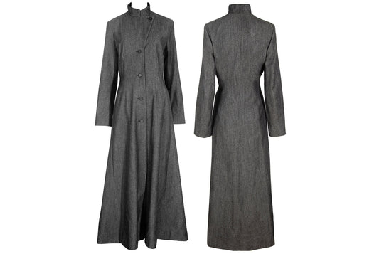 90s Marcel Marongiu grey wool cotton blend long ankle length coat / Made in France