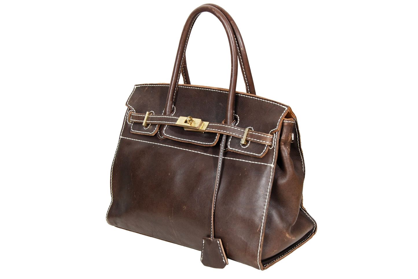 Vintage "Birkin" style Japanese brand faded brown leather "Firkin" bag