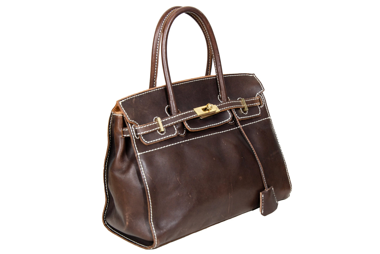 Vintage "Birkin" style Japanese brand faded brown leather "Firkin" bag