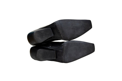Vintage Ann Demeulemeester slanted heel black leather sock boots