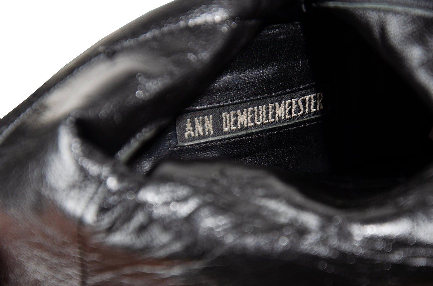 Vintage Ann Demeulemeester slanted heel black leather sock boots