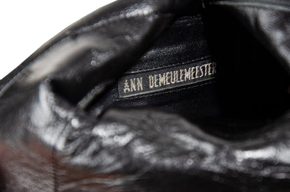 Vintage Ann Demeulemeester slanted heel black leather sock boots