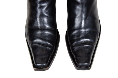Vintage Ann Demeulemeester slanted heel black leather sock boots