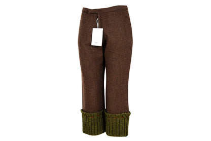 Vintage "I Wish" by Yohji Yamamoto brown wool capri pants with green rib knit cuffs / New old stock / Made in Japan