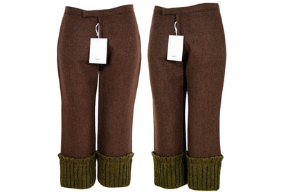 Vintage "I Wish" by Yohji Yamamoto brown wool capri pants with green rib knit cuffs / New old stock / Made in Japan
