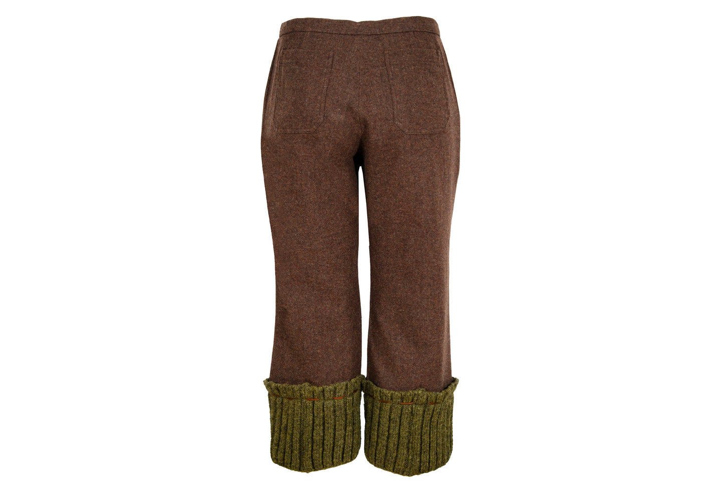 Vintage "I Wish" by Yohji Yamamoto brown wool capri pants with green rib knit cuffs / New old stock / Made in Japan