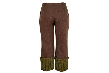 Vintage "I Wish" by Yohji Yamamoto brown wool capri pants with green rib knit cuffs / New old stock / Made in Japan