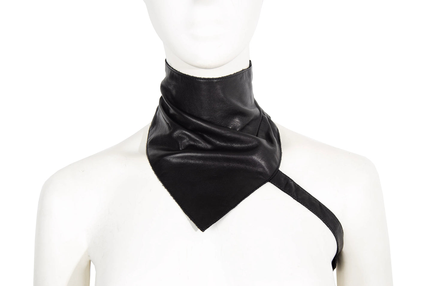 90s Costume National black leather strapped bandana / Made in Italy