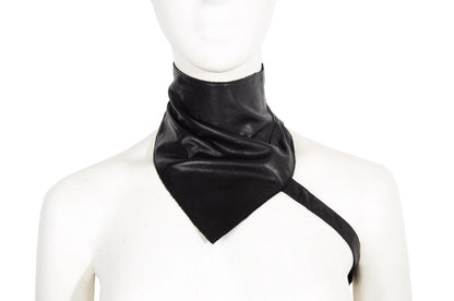 90s Costume National black leather strapped bandana / Made in Italy